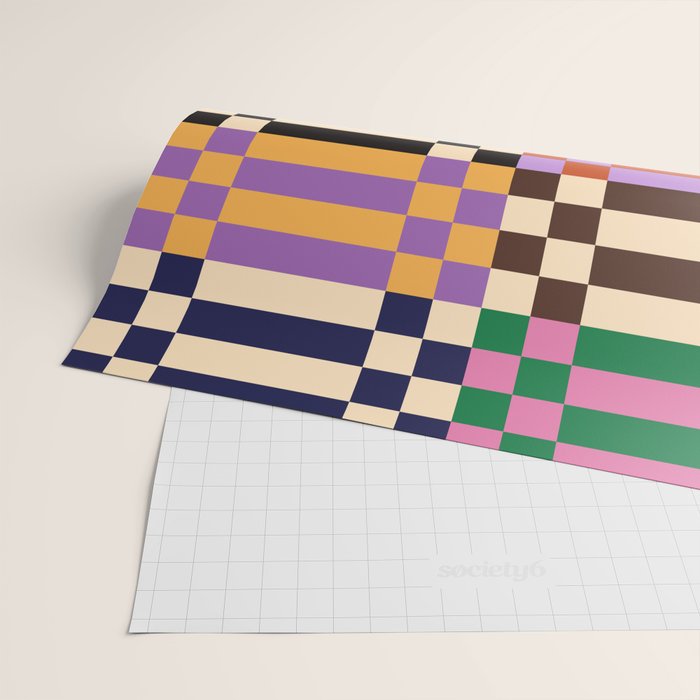 Retro 70s Checkerboard & Stripes Wrapping Paper Gallery Image 2
