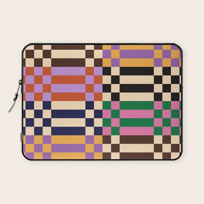 Retro 70s Checkerboard & Stripes Laptop Sleeve Gallery Image 1