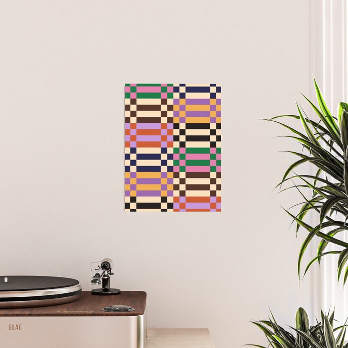 Retro 70s Checkerboard & Stripes Poster Gallery Image 2