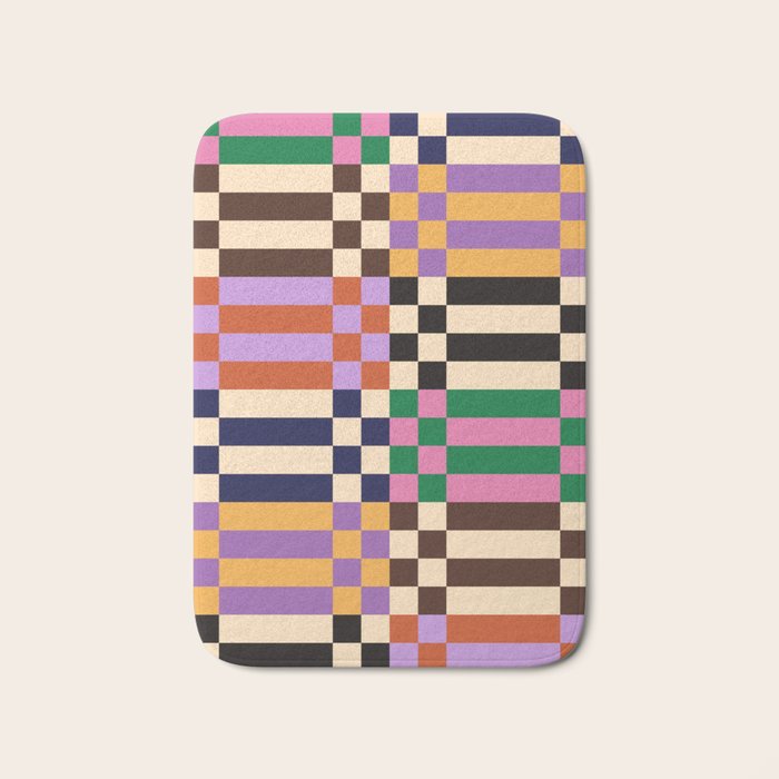 Retro 70s Checkerboard & Stripes Bath Mat Gallery Image 1