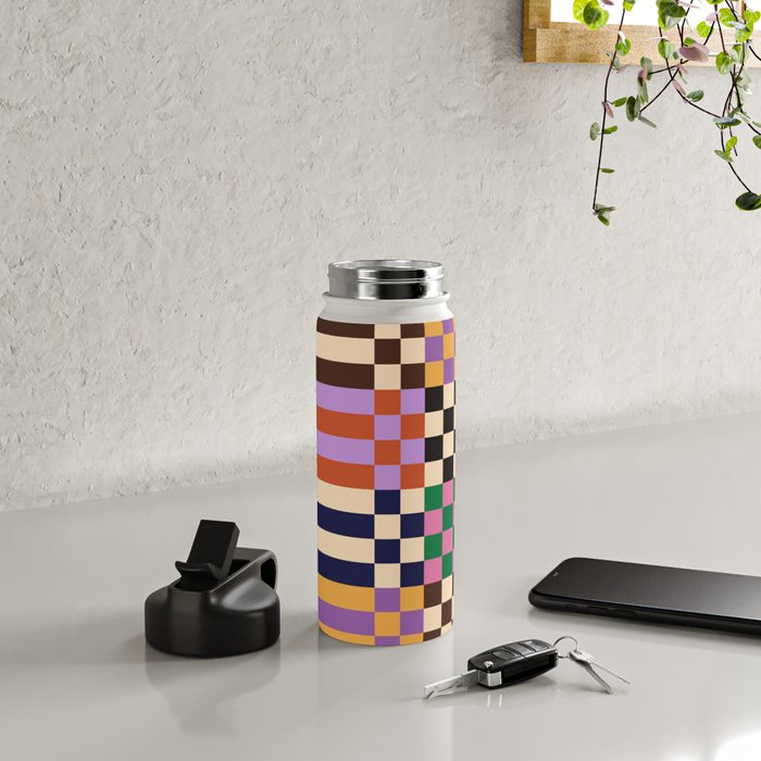 Retro 70s Checkerboard & Stripes Water Bottle Gallery Image 4