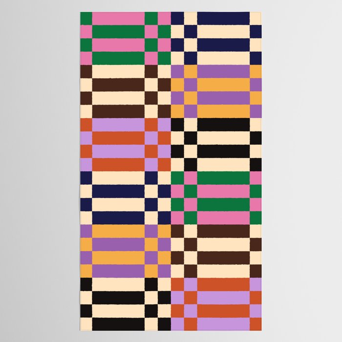 Retro 70s Checkerboard & Stripes Tablecloth Gallery Image 2