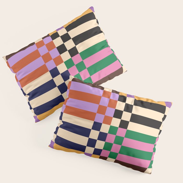 Retro 70s Checkerboard & Stripes Pillow Sham Gallery Image 1