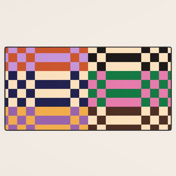 Retro 70s Checkerboard & Stripes Desk Mat Gallery Image 3