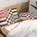 Retro 70s Checkerboard & Stripes Pillow Sham Gallery Image 2