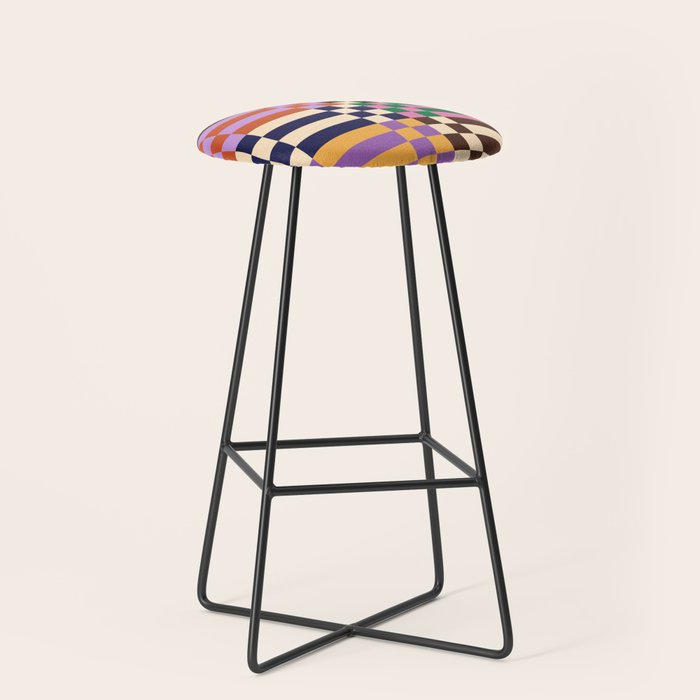 Retro 70s Checkerboard & Stripes Stool Gallery Image 1