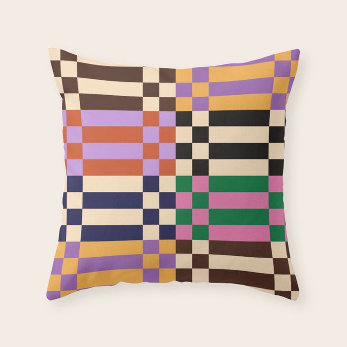 Retro 70s Checkerboard & Stripes Throw Pillow Gallery Image 6