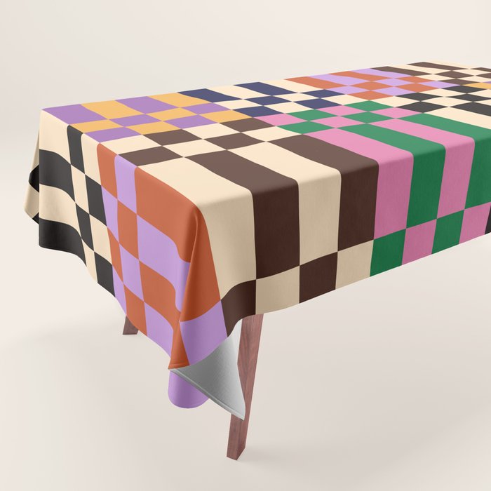 Retro 70s Checkerboard & Stripes Tablecloth Gallery Image 1