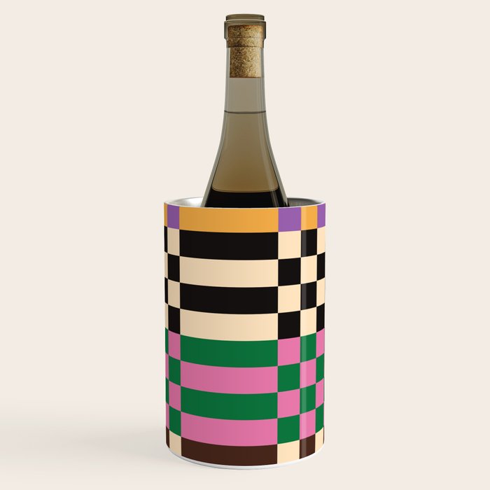 Retro 70s Checkerboard & Stripes Wine Chiller Gallery Image 3