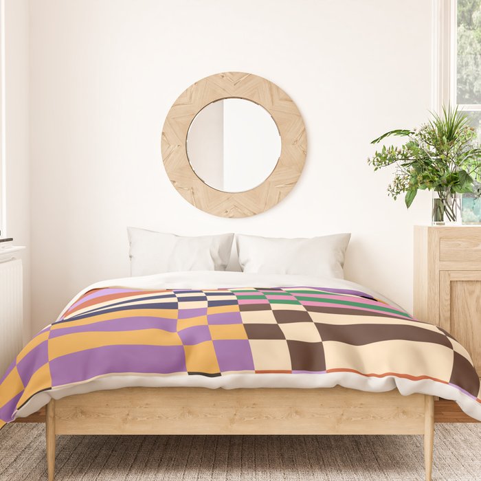 Retro 70s Checkerboard & Stripes Duvet Cover Gallery Image 3