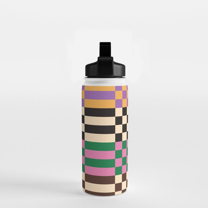Retro 70s Checkerboard & Stripes Water Bottle Gallery Image 2
