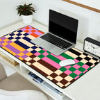 Retro 70s Checkerboard & Stripes Desk Mat Gallery Image 2