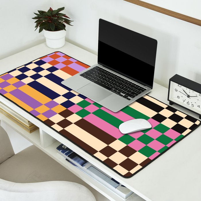 Retro 70s Checkerboard & Stripes Desk Mat Gallery Image 2