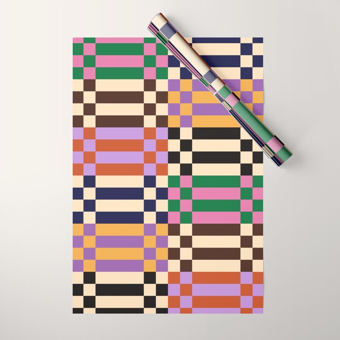 Retro 70s Checkerboard & Stripes Wrapping Paper Gallery Image 1