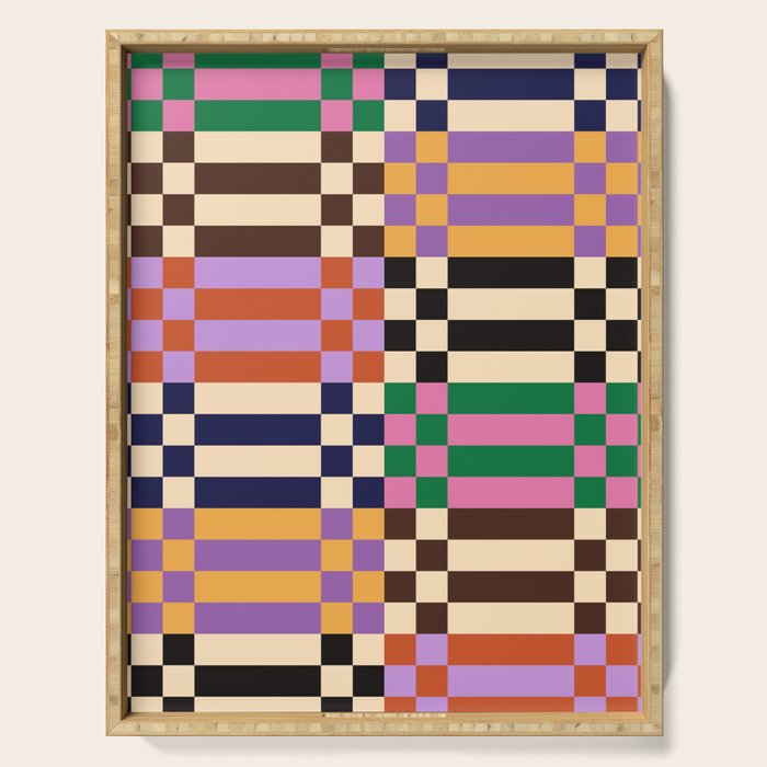 Retro 70s Checkerboard & Stripes Serving Tray Gallery Image 1