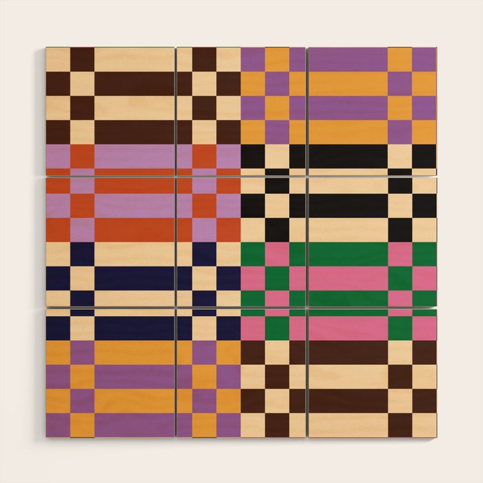Retro 70s Checkerboard & Stripes Wood Wall Art Gallery Image 1