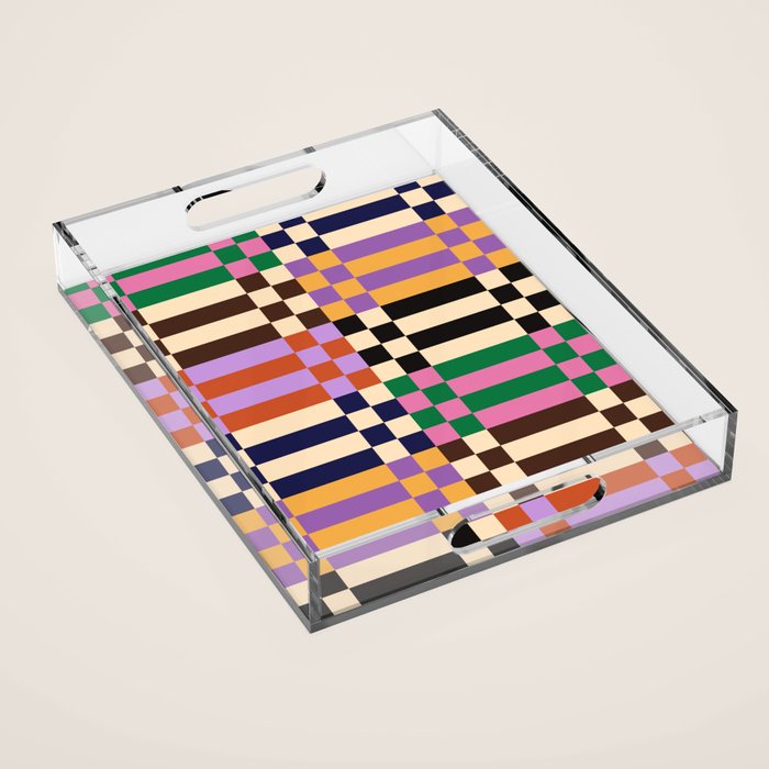 Retro 70s Checkerboard & Stripes Acrylic Tray Gallery Image 1