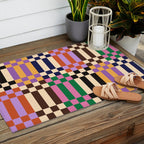 Retro 70s Checkerboard & Stripes Outdoor Rug Gallery Image 2