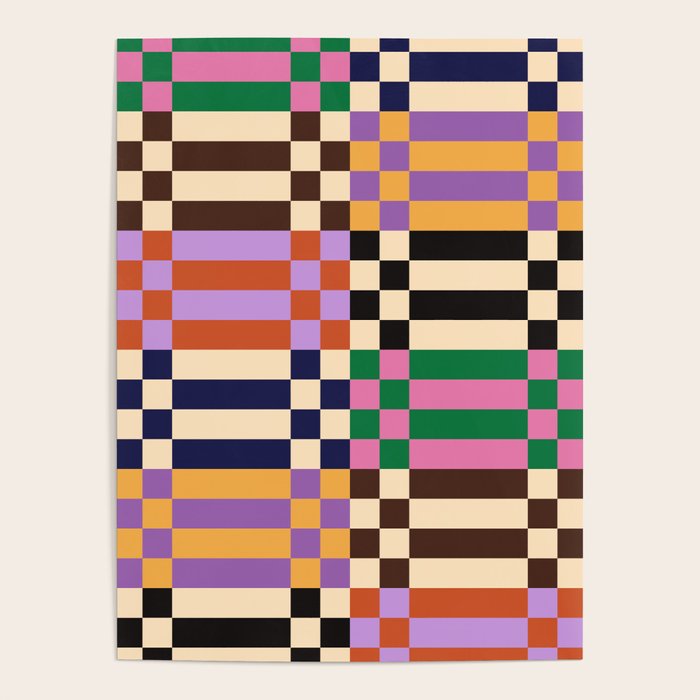 Retro 70s Checkerboard & Stripes Poster Gallery Image 1