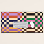 Retro 70s Checkerboard & Stripes Desk Mat Gallery Image 1