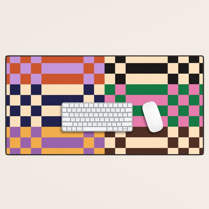 Retro 70s Checkerboard & Stripes Desk Mat Gallery Image 1