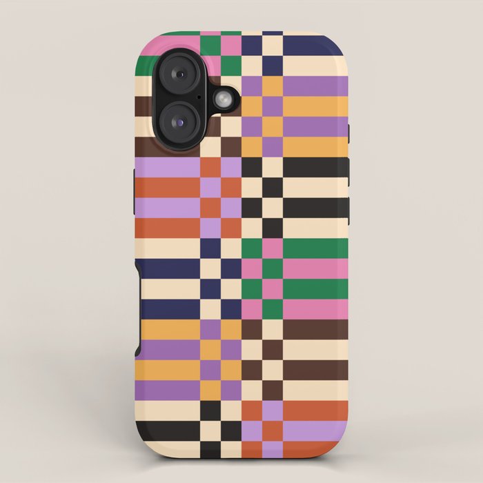Retro 70s Checkerboard & Stripes iPhone Case Gallery Image 1