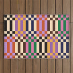 Retro 70s Checkerboard & Stripes Outdoor Rug Gallery Image 1