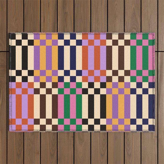 Retro 70s Checkerboard & Stripes Outdoor Rug Gallery Image 1