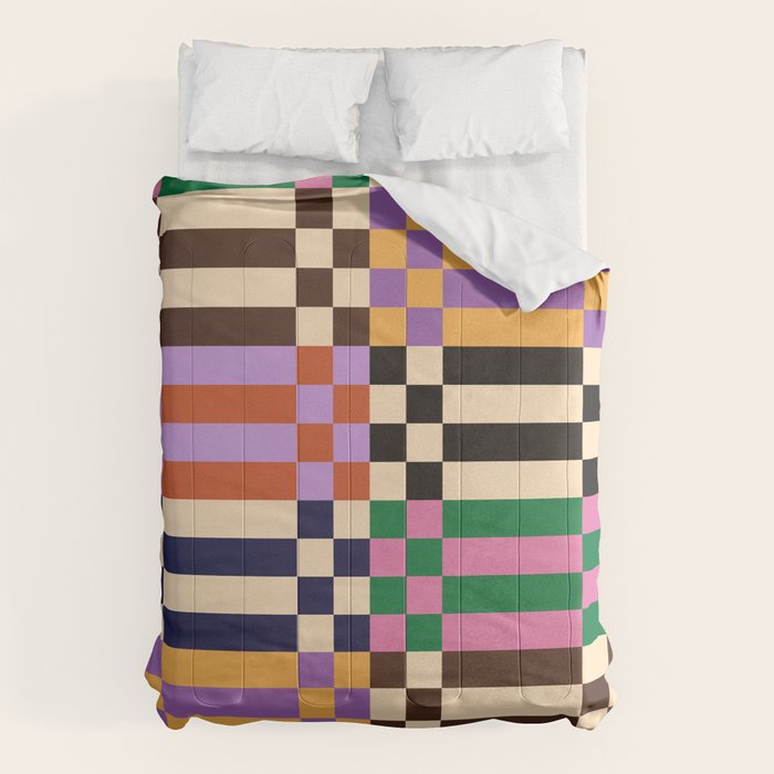 Retro 70s Checkerboard & Stripes Comforter Gallery Image 1