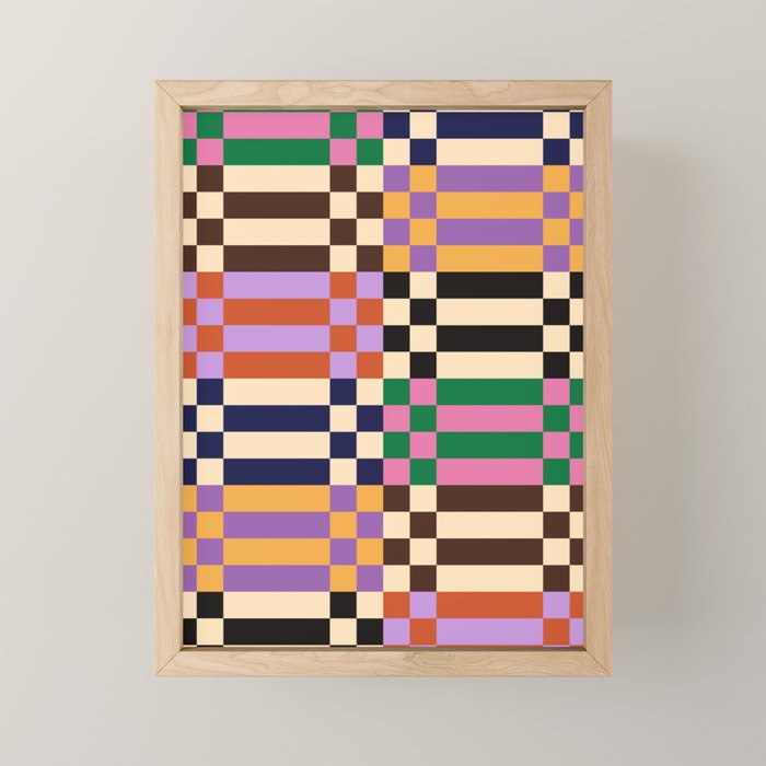 Retro 70s Checkerboard & Stripes Mini Art Print Gallery Image 1
