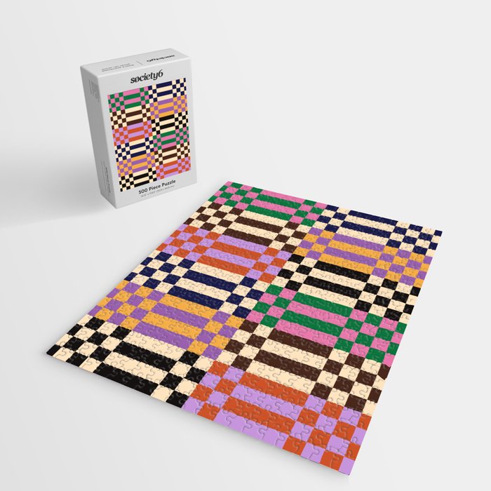 Retro 70s Checkerboard & Stripes Jigsaw Puzzle Gallery Image 2