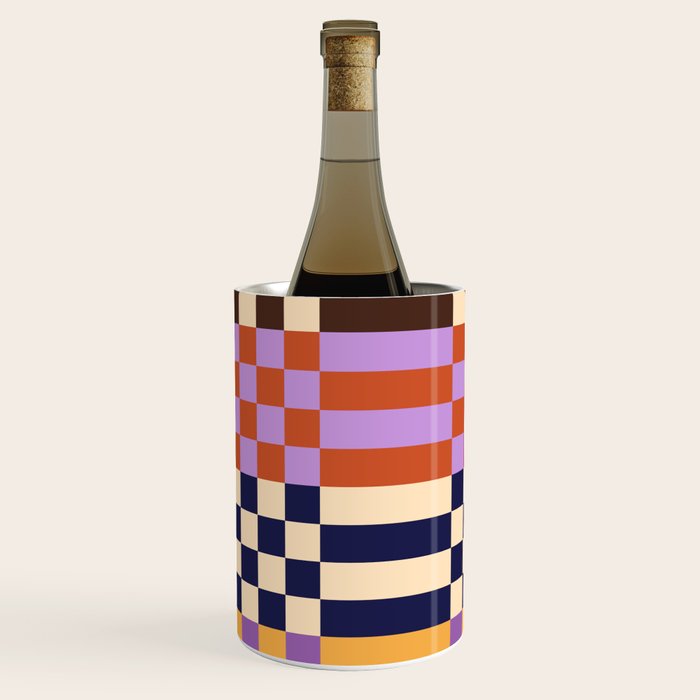 Retro 70s Checkerboard & Stripes Wine Chiller Gallery Image 2