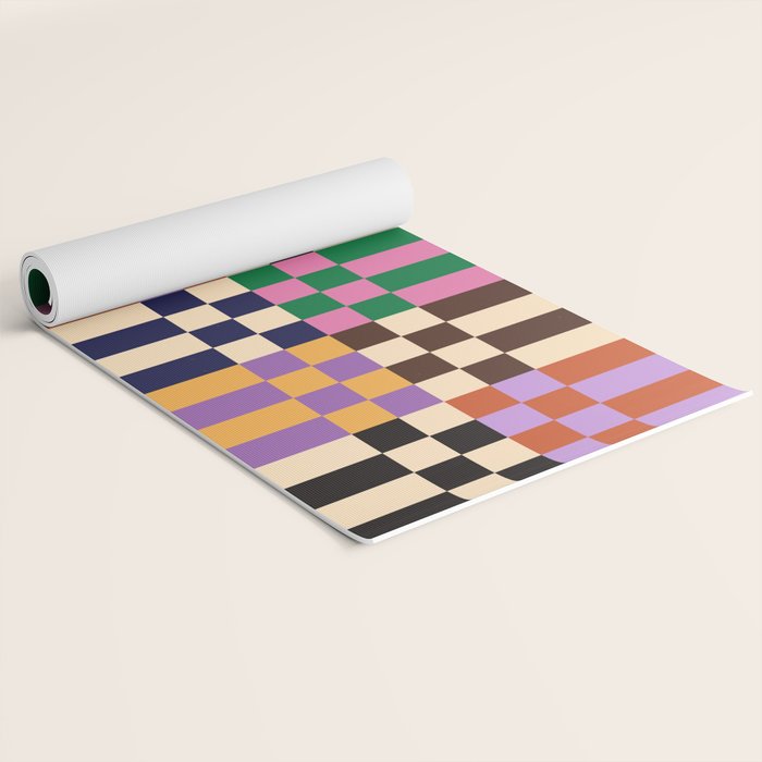 Retro 70s Checkerboard & Stripes Yoga Mat Gallery Image 2