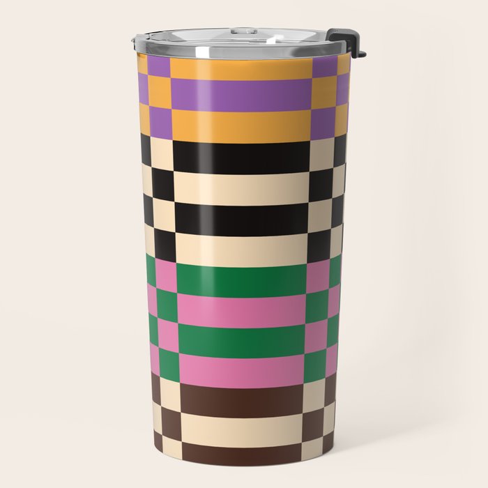 Retro 70s Checkerboard & Stripes Travel Mug Gallery Image 2