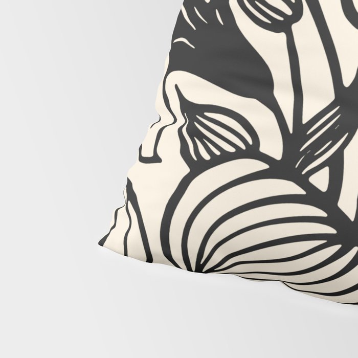Geometric Floral Abstract Pattern in Black and White Cream Line Drawing Pillow Sham Gallery Image 4