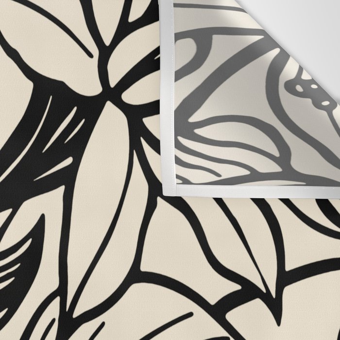 Geometric Floral Abstract Pattern in Black and White Cream Line Drawing Wall Tapestry Gallery Image 3