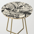 Geometric Floral Abstract Pattern in Black and White Cream Line Drawing Side Table Gallery Image 2
