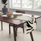 Geometric Floral Abstract Pattern in Black and White Cream Line Drawing Table Runner Gallery Image 2