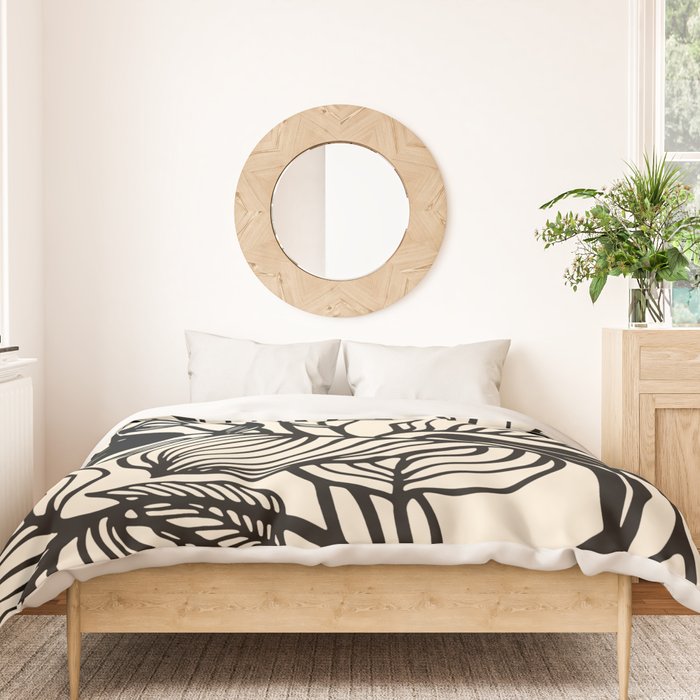 Geometric Floral Abstract Pattern in Black and White Cream Line Drawing Duvet Cover Gallery Image 3