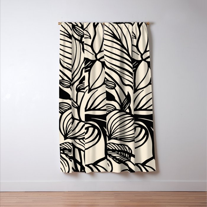 Geometric Floral Abstract Pattern in Black and White Cream Line Drawing Window Curtain Gallery Image 3