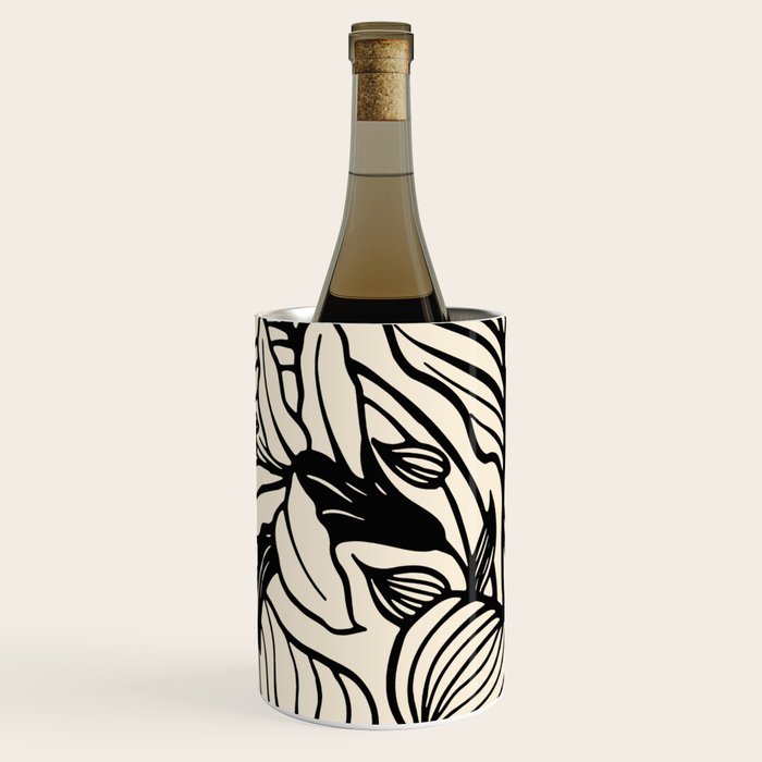 Geometric Floral Abstract Pattern in Black and White Cream Line Drawing Wine Chiller Gallery Image 2
