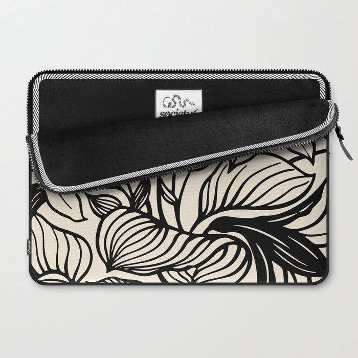 Geometric Floral Abstract Pattern in Black and White Cream Line Drawing Laptop Sleeve Gallery Image 2