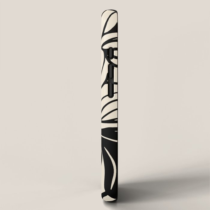 Geometric Floral Abstract Pattern in Black and White Cream Line Drawing iPhone Case Gallery Image 2