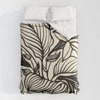 Geometric Floral Abstract Pattern in Black and White Cream Line Drawing Comforter Gallery Image 6