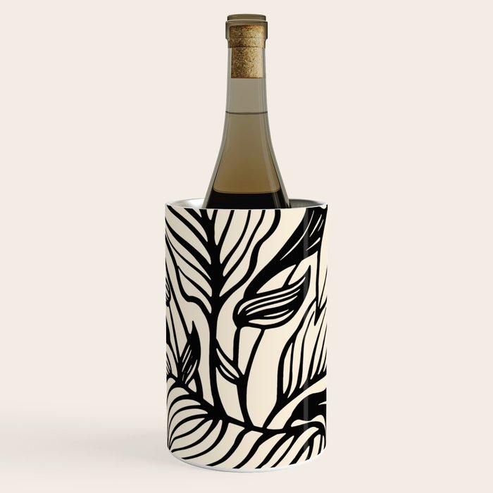 Geometric Floral Abstract Pattern in Black and White Cream Line Drawing Wine Chiller Gallery Image 1