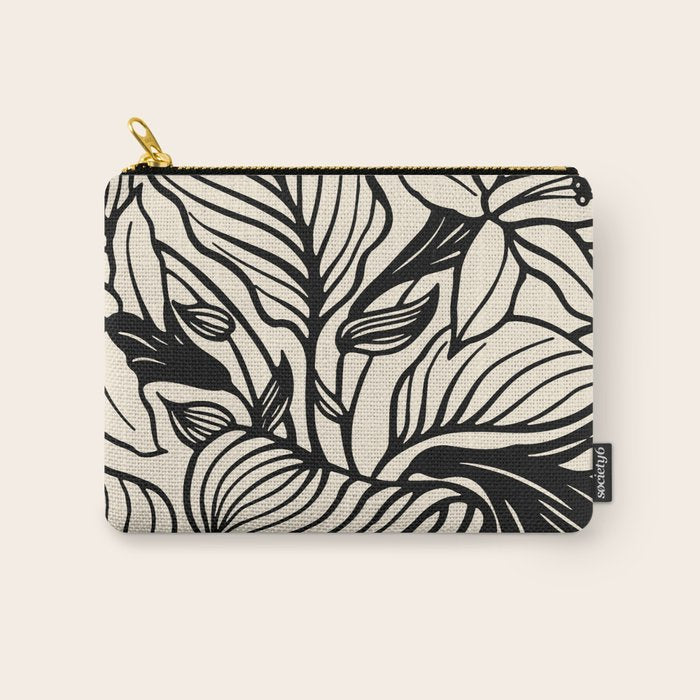 Geometric Floral Abstract Pattern in Black and White Cream Line Drawing Carry All Pouch Gallery Image 1