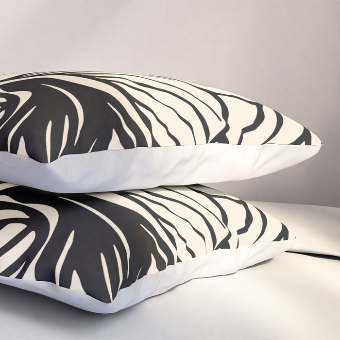 Geometric Floral Abstract Pattern in Black and White Cream Line Drawing Pillow Sham Gallery Image 3