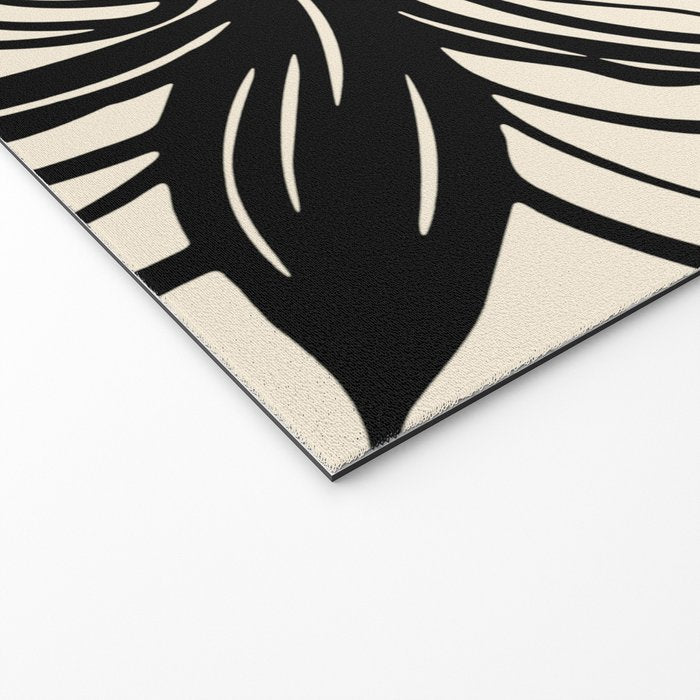 Geometric Floral Abstract Pattern in Black and White Cream Line Drawing Welcome Mat Gallery Image 2
