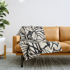 Geometric Floral Abstract Pattern in Black and White Cream Line Drawing Throw Blanket Gallery Image 1