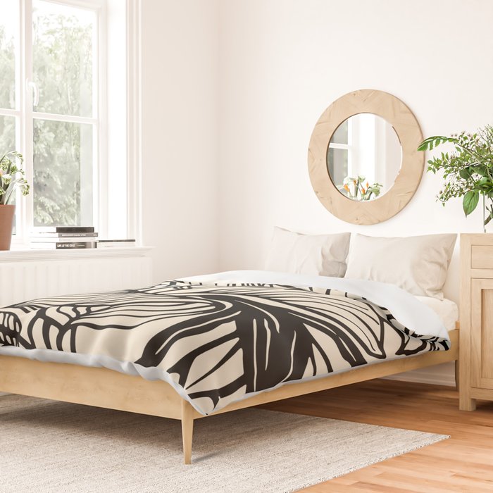 Geometric Floral Abstract Pattern in Black and White Cream Line Drawing Duvet Cover Gallery Image 2